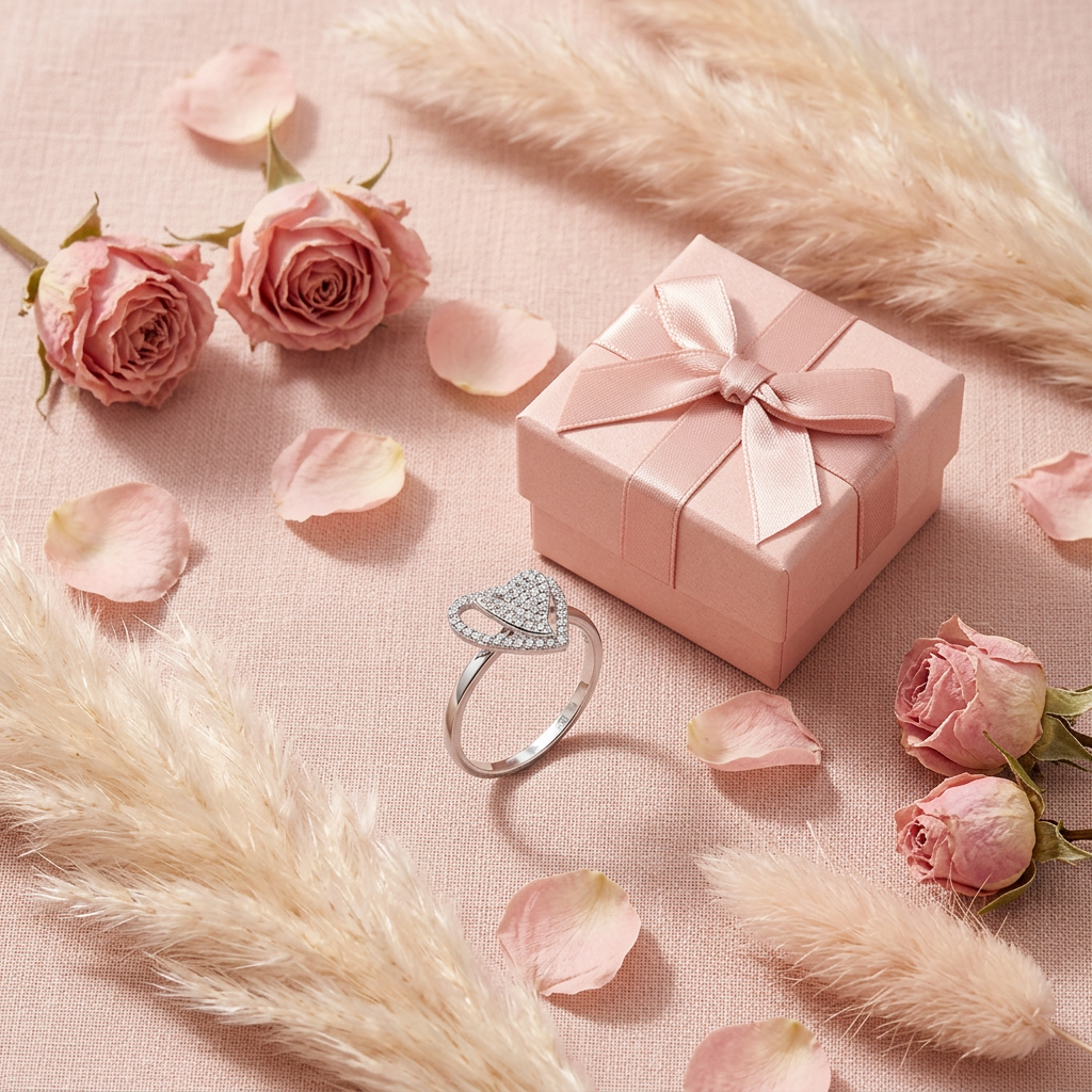 Bague cœur double argent cadeau flat lay cocooning