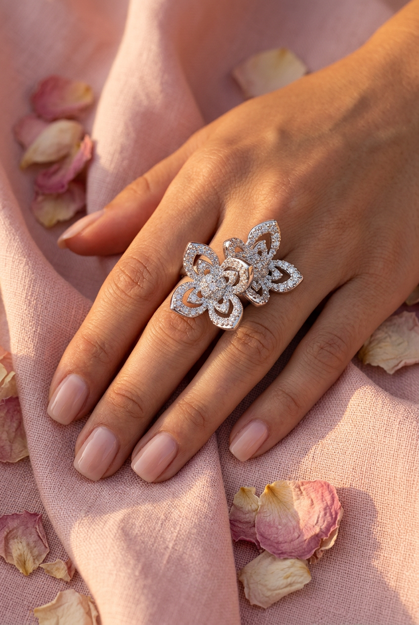 Bague double fleur argent lifestyle cocooning