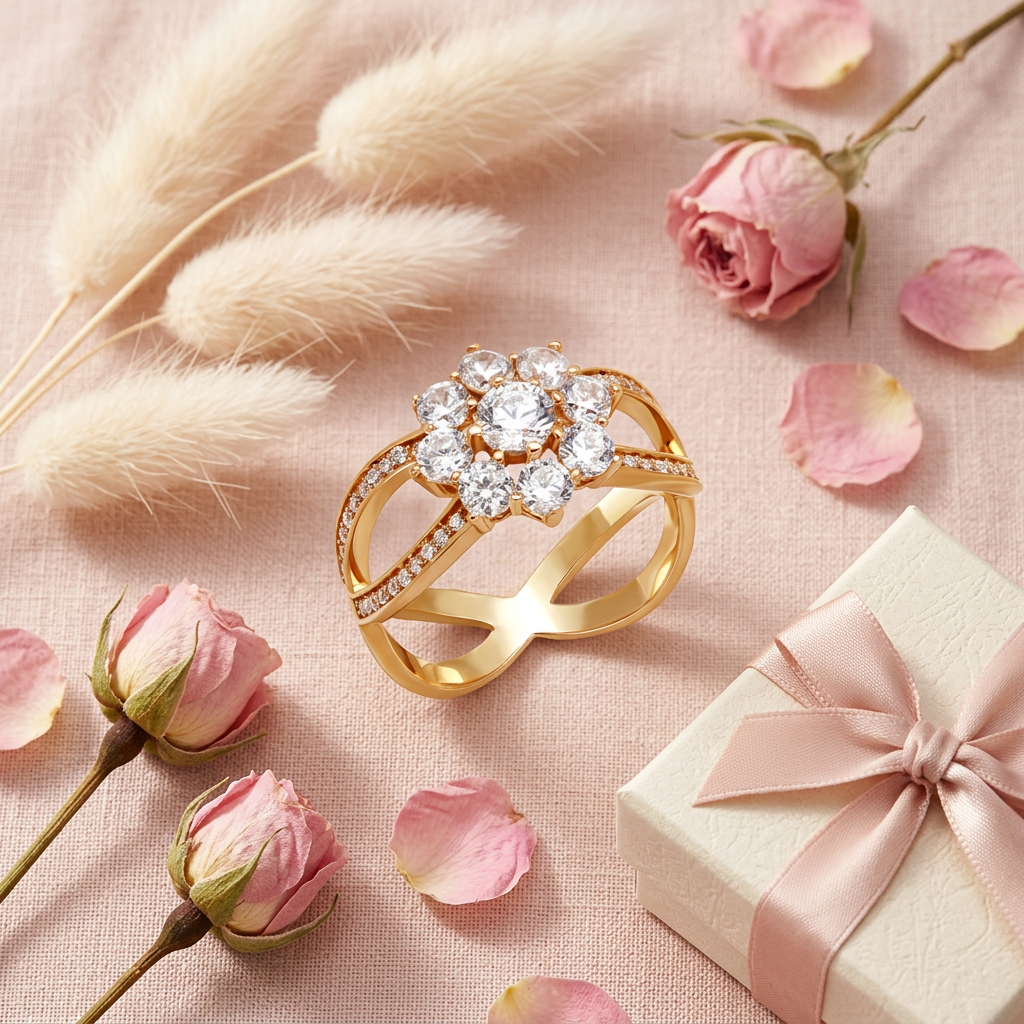 Bague fleur or rose boîte cadeau cocooning