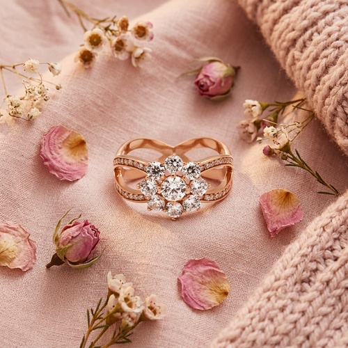 Bague fleur or rose flat lay cocooning