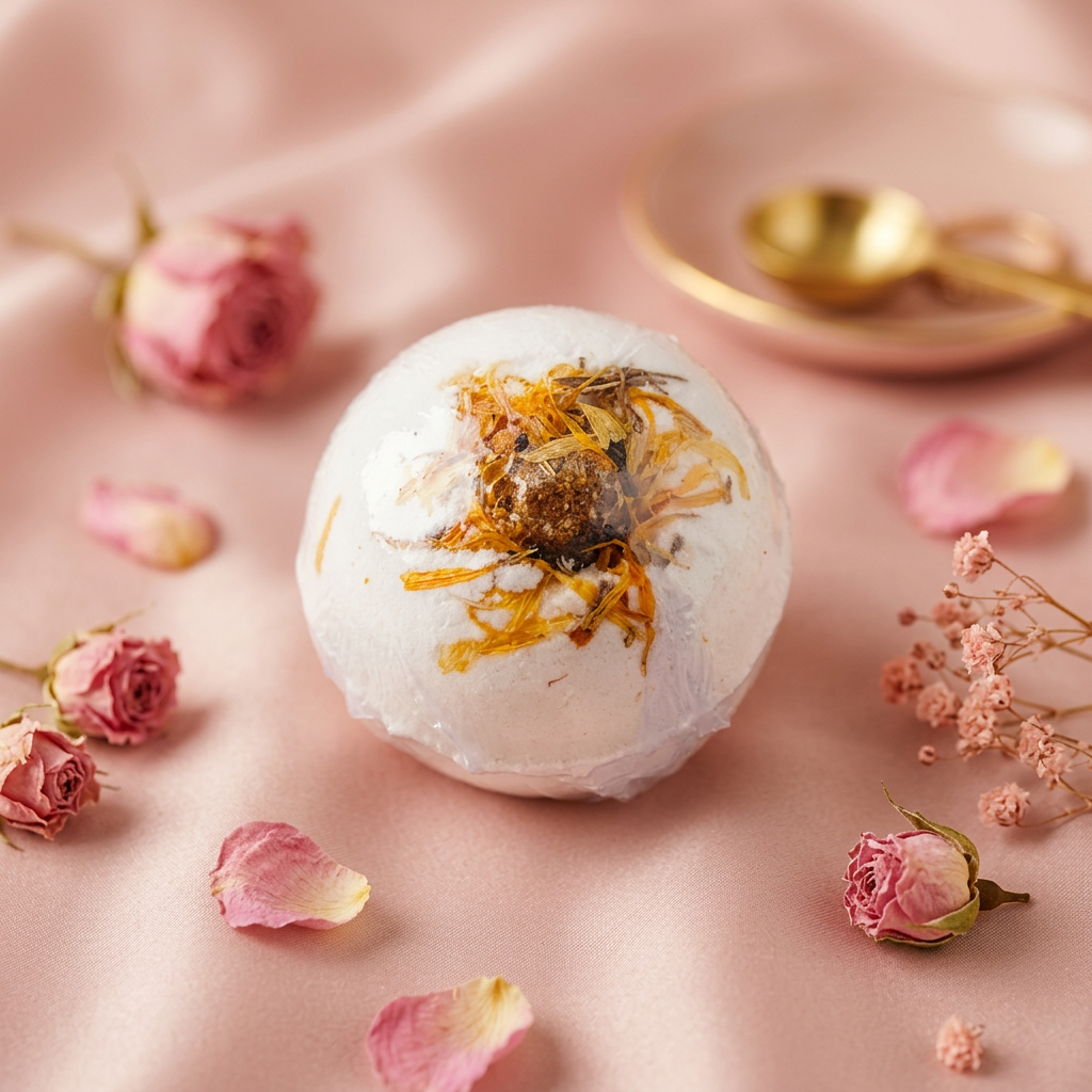 Bombe de bain - fond rose pâle