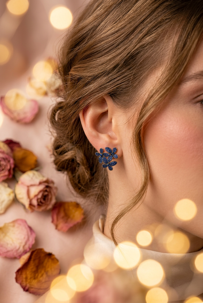 Boucles fleur saphir bleu lifestyle cocooning