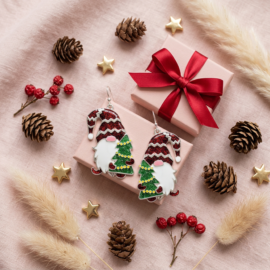 Boucles lutin Noël cadeau flat lay cocooning
