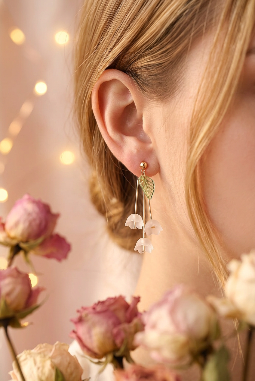 Boucles muguet translucides dorées lifestyle cocooning