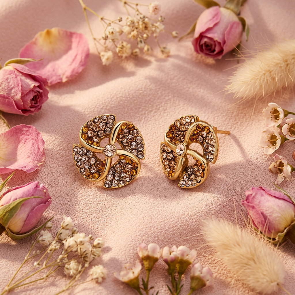Boucles tourbillon dorées pavé flat lay cocooning