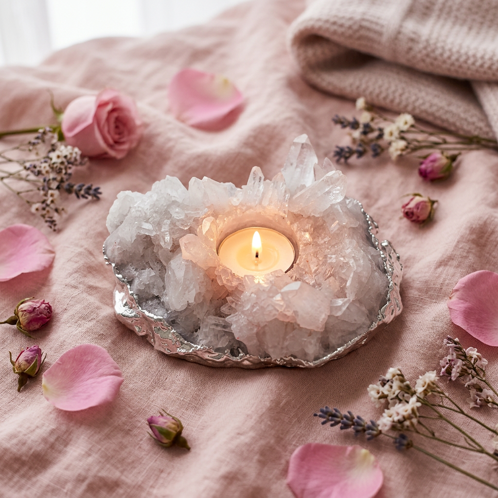 Bougeoir quartz - bordure argent