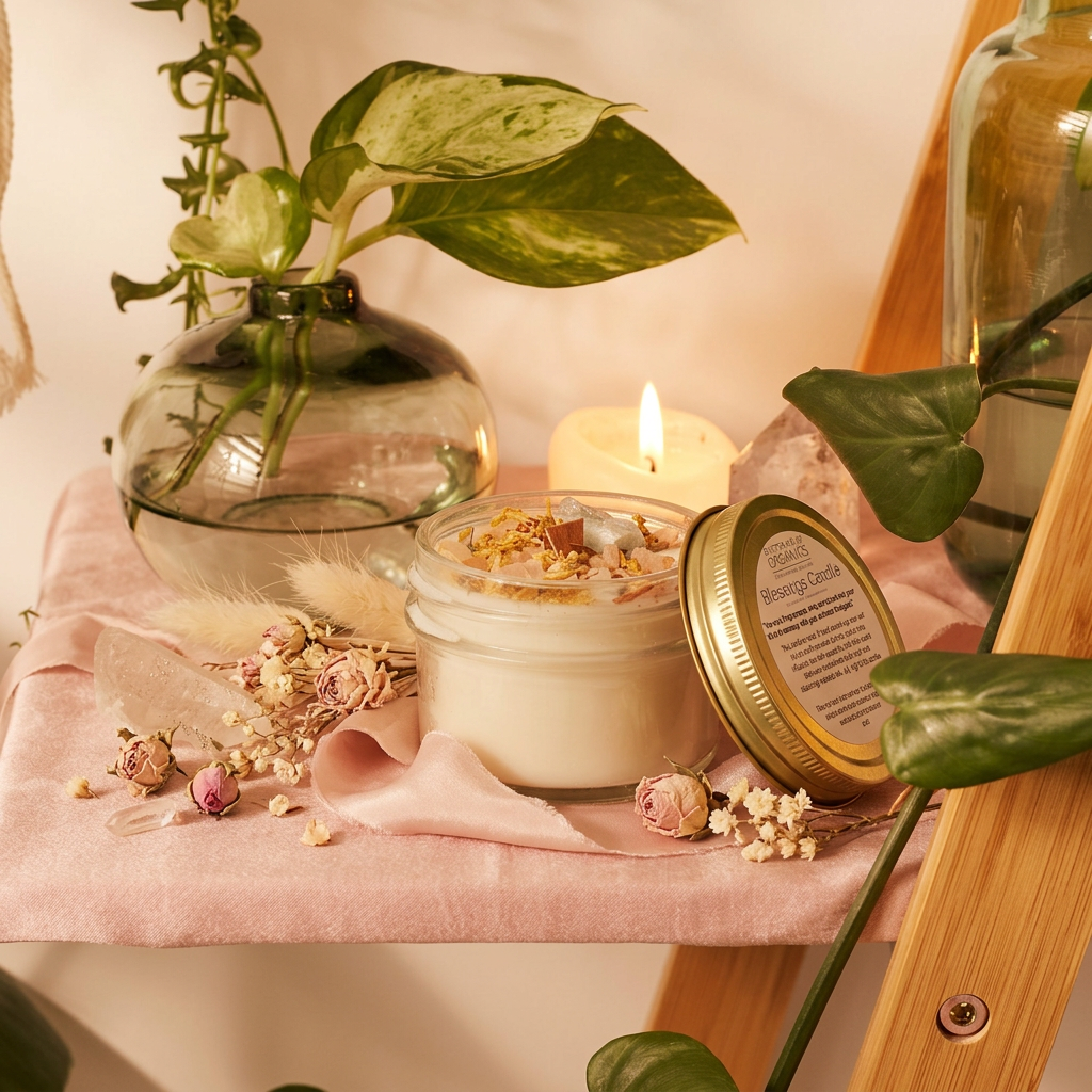Bougie Blessings - fond rose pâle