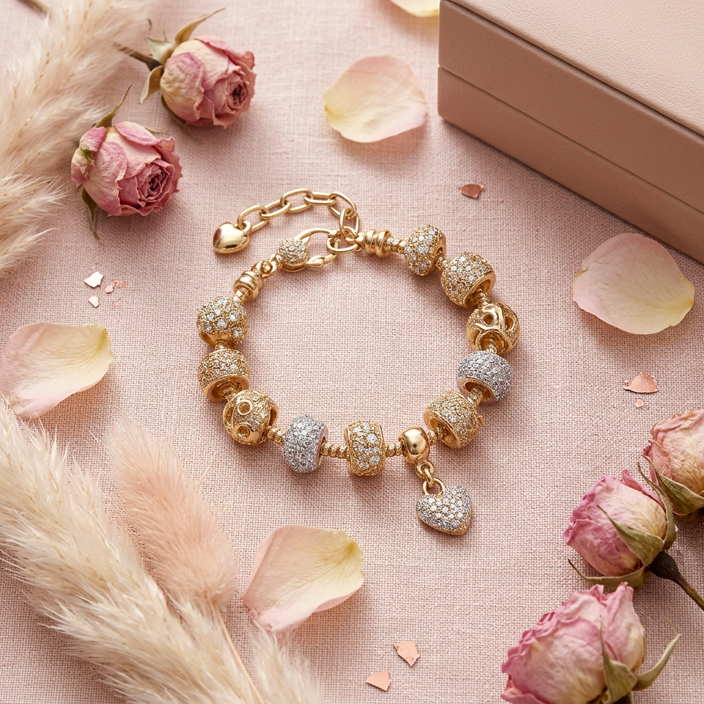 Bracelet charms doré flat lay cocooning