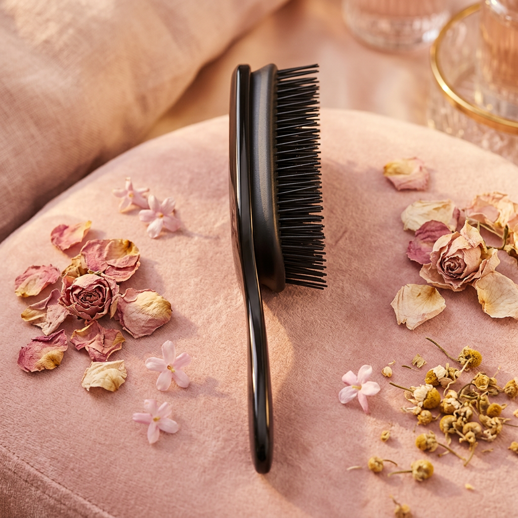 Brosse cheveux - fond rose pâle