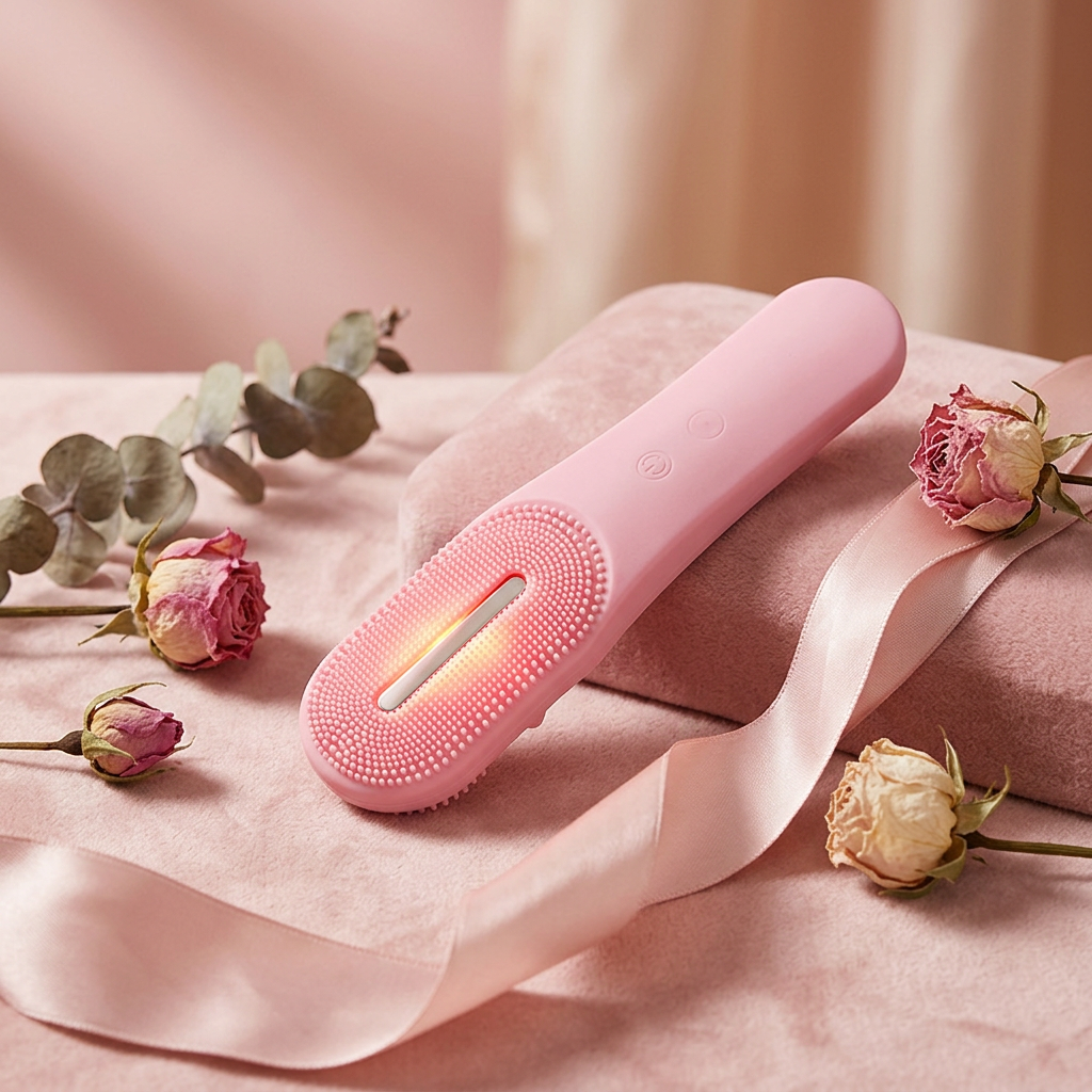 Brosse nettoyante - fond rose pâle