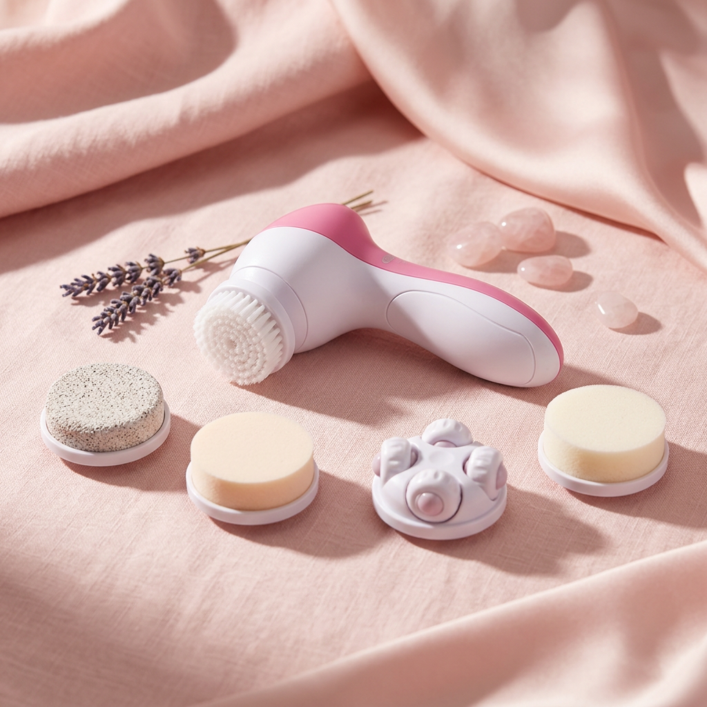 Brosse nettoyante visage rose pâle