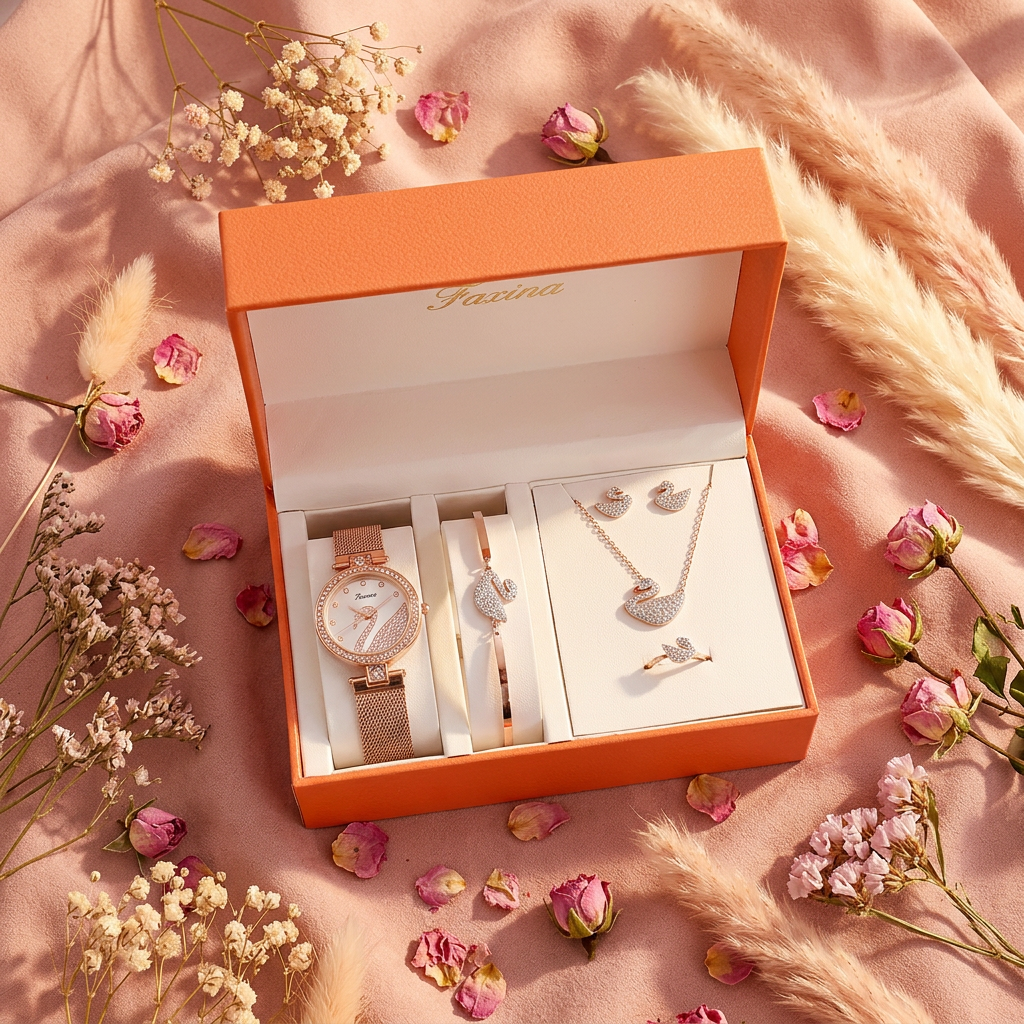 Coffret cygne rose gold flat lay cocooning