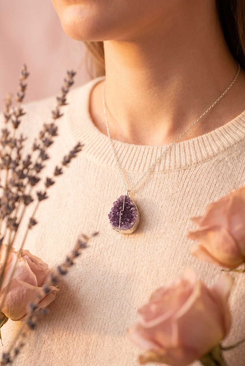Collier améthyste lifestyle décolleté cocooning