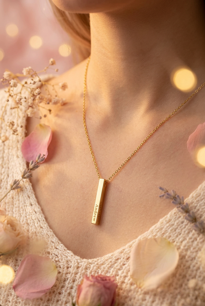 Collier barre gravé lifestyle cocooning