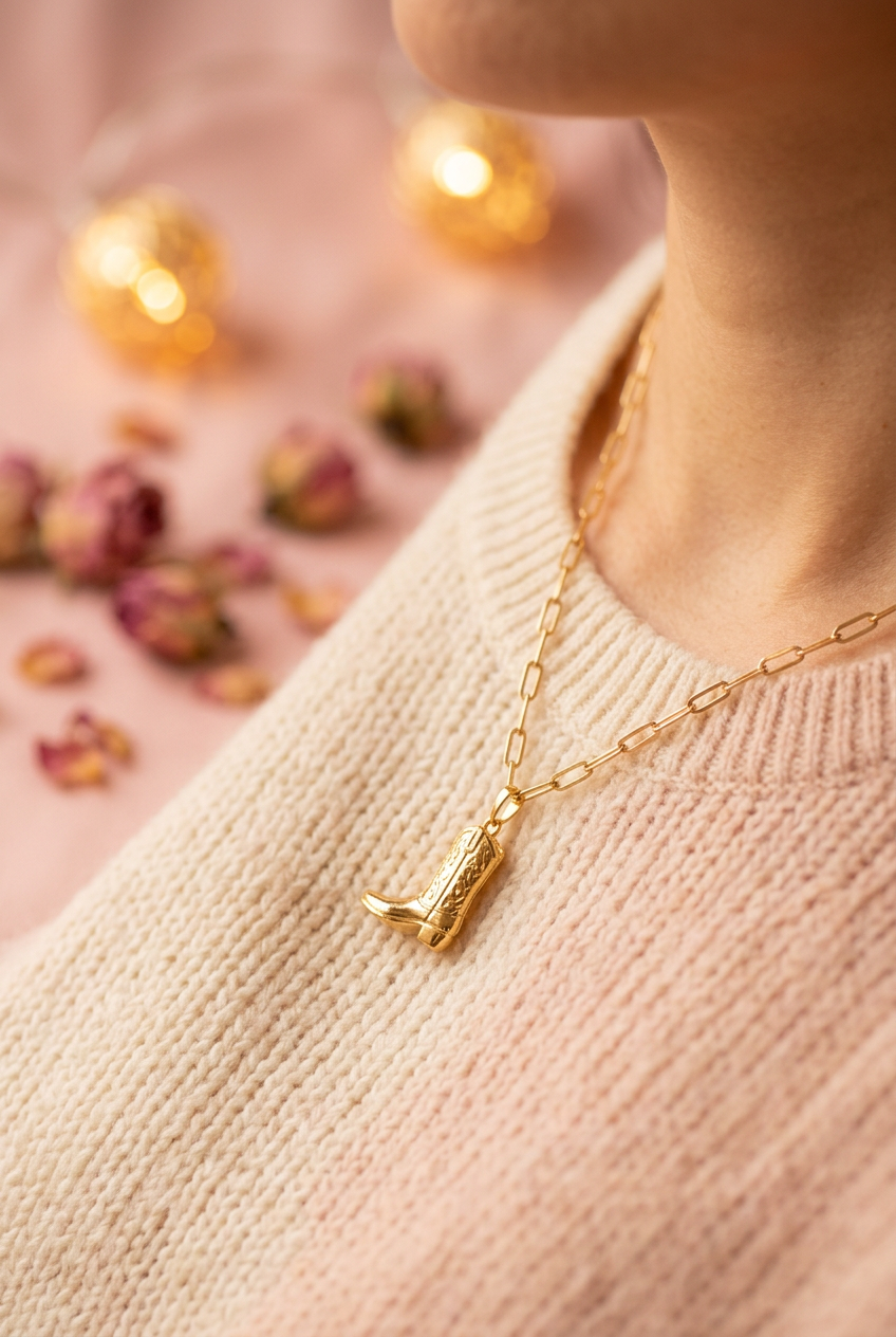 Collier botte 3D dorée lifestyle cocooning