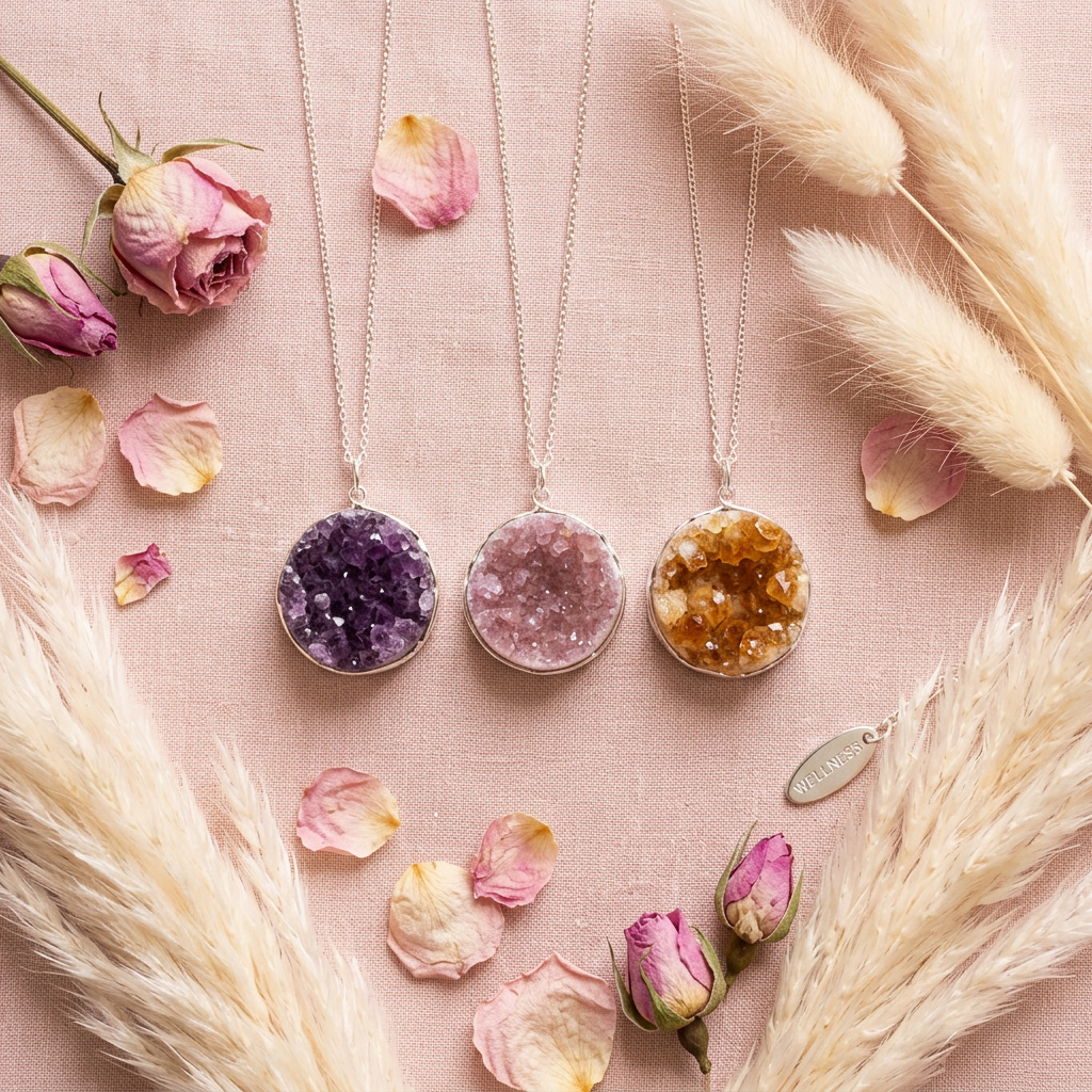 Collier cristaux trio flat lay cocooning