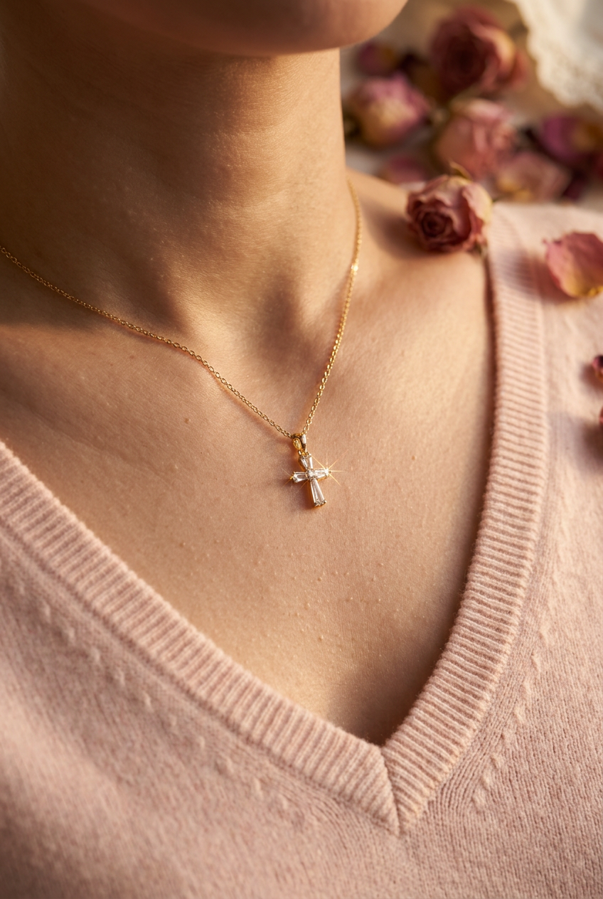 Collier croix zircon baguette lifestyle cocooning