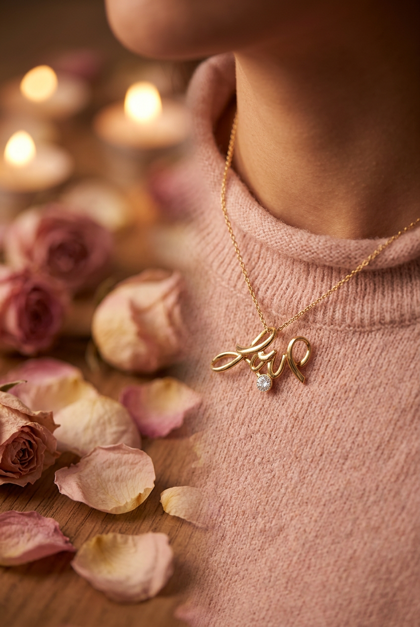 Collier Love script doré lifestyle cocooning