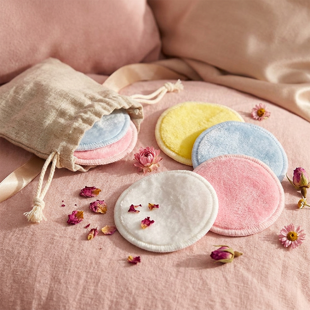 Disques démaquillants - fond rose pâle