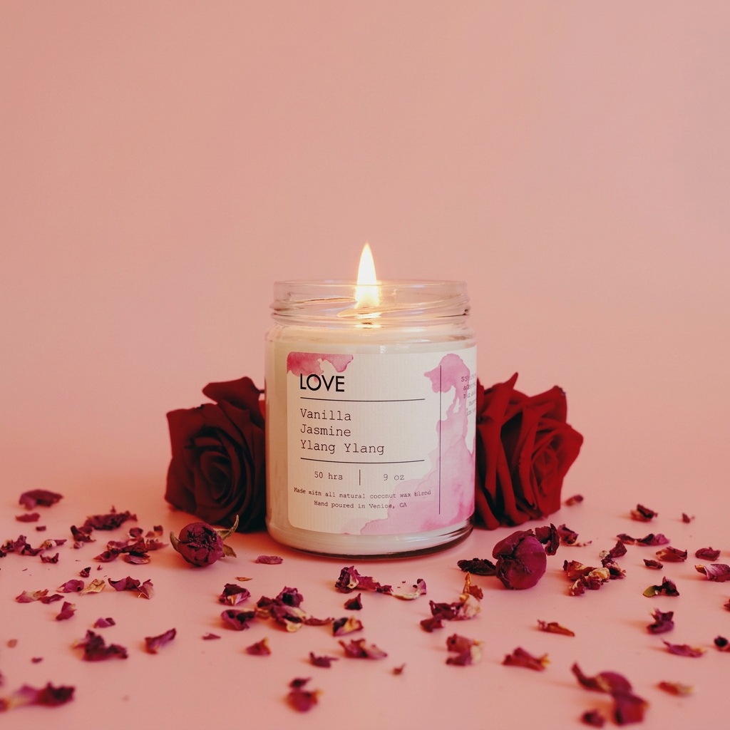 Love Candle allumée roses
