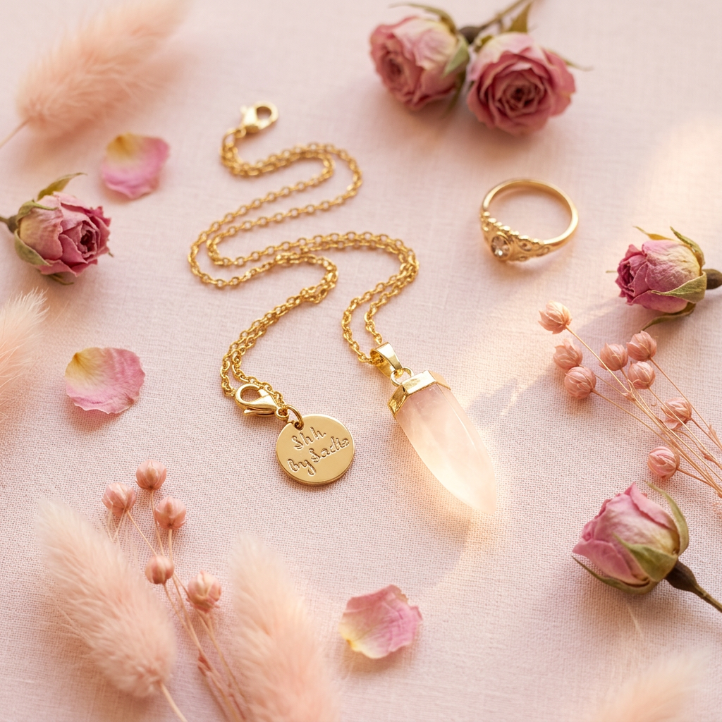 Quartz rose flat lay cocooning