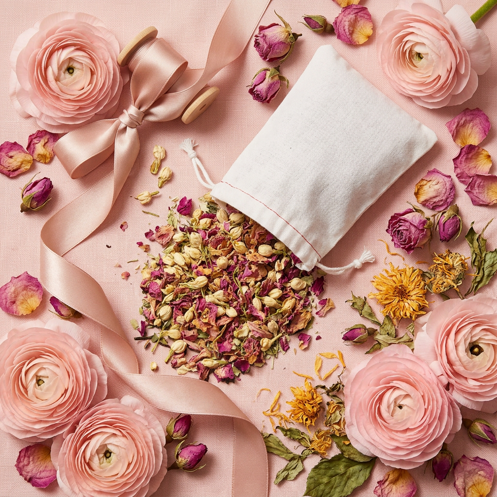 Sachet fleurs - flat lay