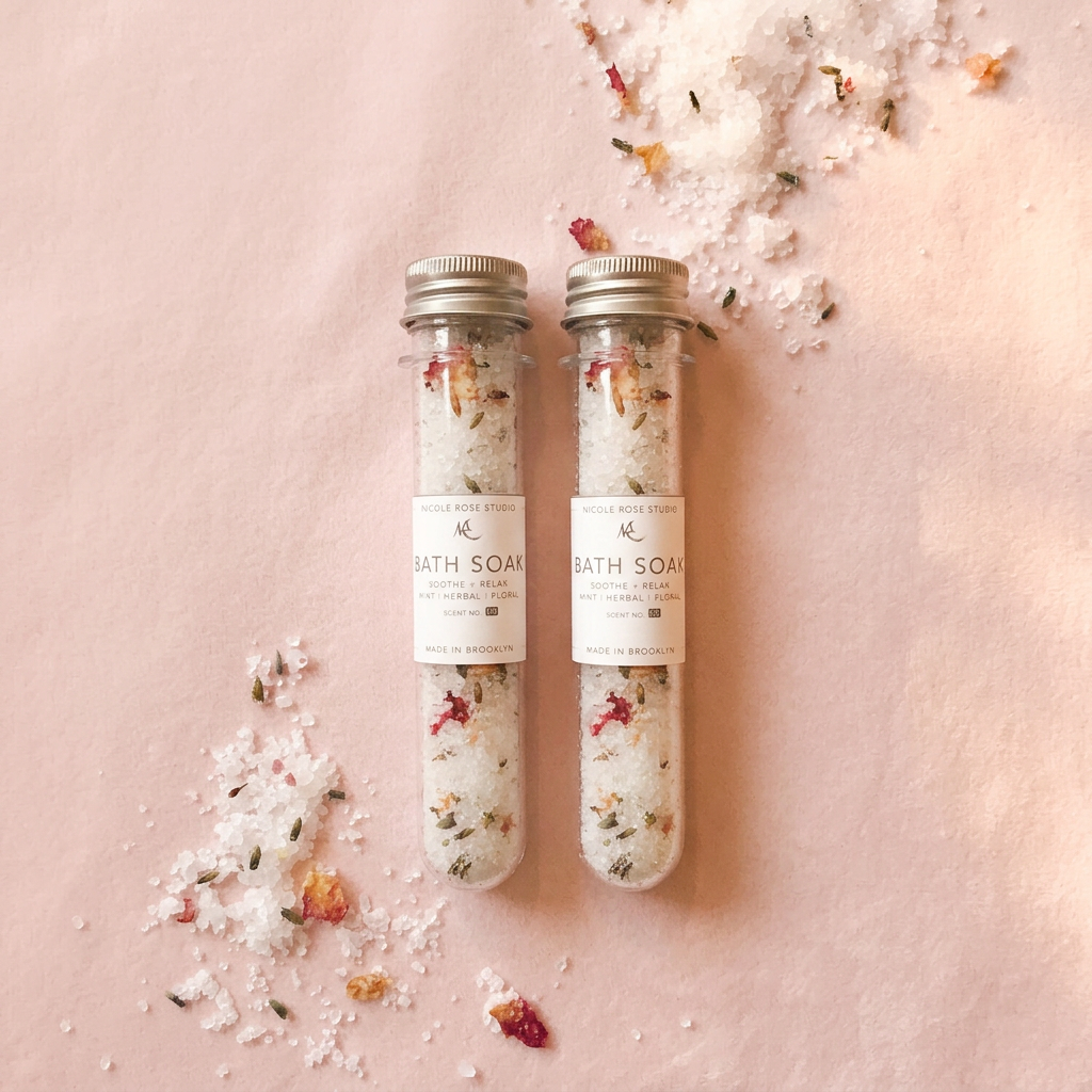 Sels de bain fond rose pâle